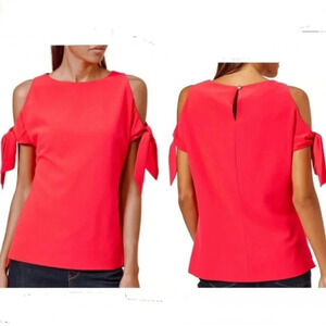 Ted Baker Yaele Top Shirt Blouse Tie Sleeve Cold Shoulder Bright Red Size US 4